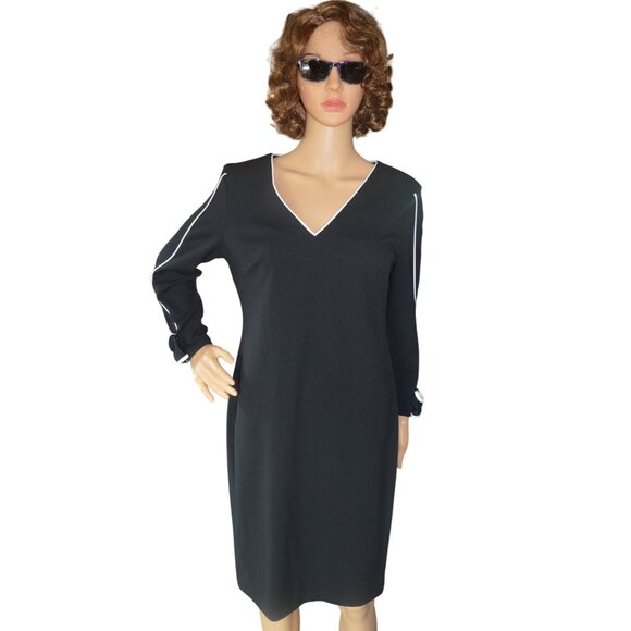 New Calvin Klein Back White Bow Trim V Neck Sheath Dress Women Size 10 Whimsygot - Picture 3 of 9